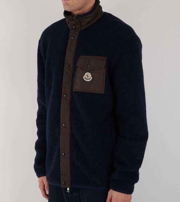 Moncler - Wool Blend Zip-up Sweatshirt Royal Blue/Brown