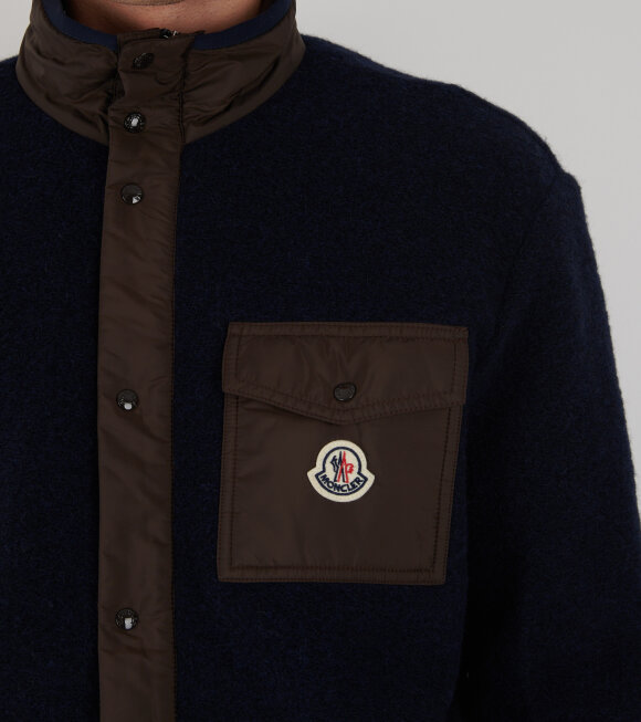 Moncler - Wool Blend Zip-up Sweatshirt Royal Blue/Brown