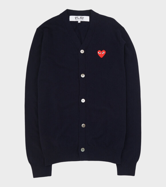 Comme des Garcons PLAY - Red Heart V-Neck Cardigan Navy