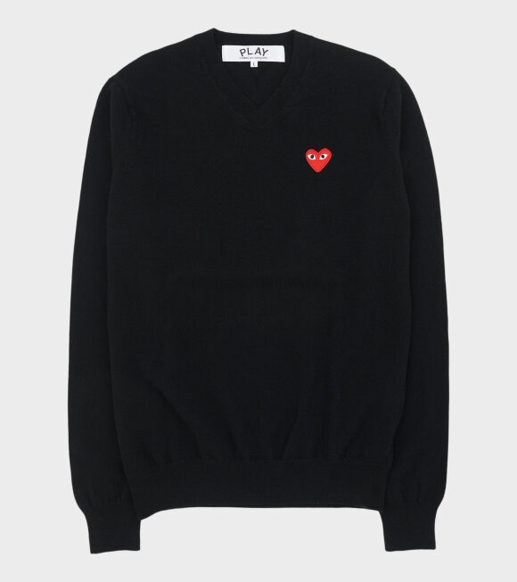 Comme des Garcons PLAY - Red Heart V-Neck Knit Black