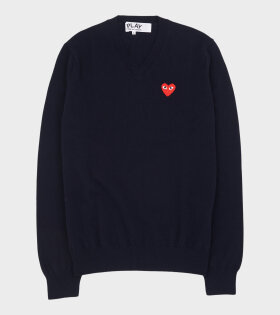 Comme des Garcons PLAY - Red Heart V-Neck Knit Navy