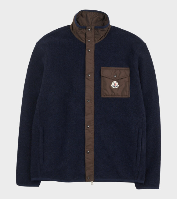 Moncler - Wool Blend Zip-up Sweatshirt Royal Blue/Brown