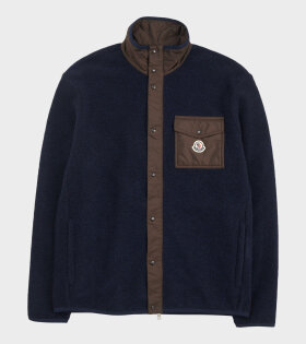 Zip Wool Cardigan Navy / Brown