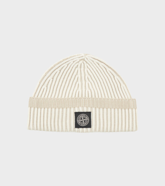 Stone Island - Rib Wool Logo Beanie Off-white/Beige