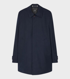 Check Collar Coat Dark Navy