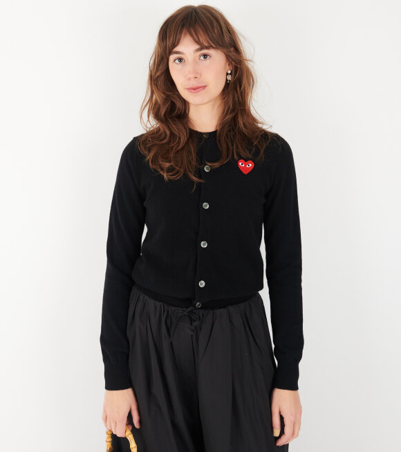 Comme des Garcons PLAY - Red Heart Round Neck Cardigan Black 