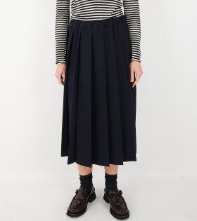 Pleated Wool Skirt Dark Navy