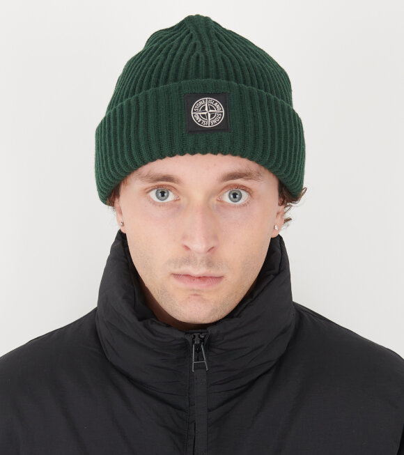 Stone Island - Rib Wool Logo Beanie Forest Green