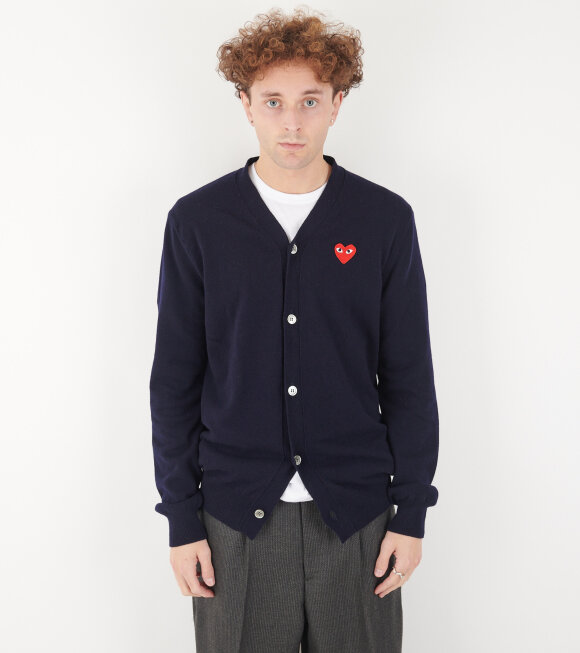 Comme des Garcons PLAY - Red Heart V-neck Cardigan Navy