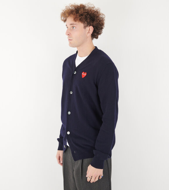 Comme des Garcons PLAY - Red Heart V-neck Cardigan Navy