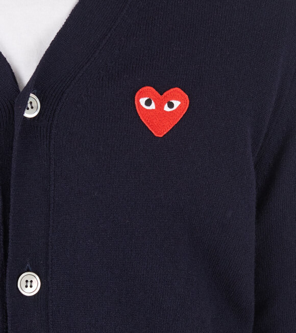 Comme des Garcons PLAY - Red Heart V-neck Cardigan Navy