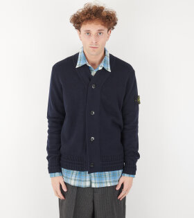 Cotton Knit V-neck Cardigan Navy