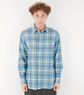 Airy Wool Check Shirt Blue Check