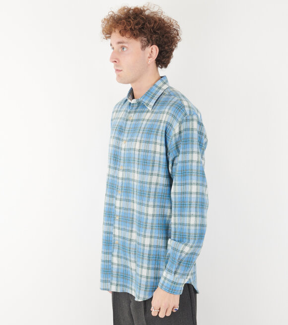 Auralee - Airy Wool Check Shirt Blue Check