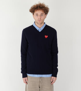 Comme des Garcons PLAY - Red Heart V-Neck Knit Navy