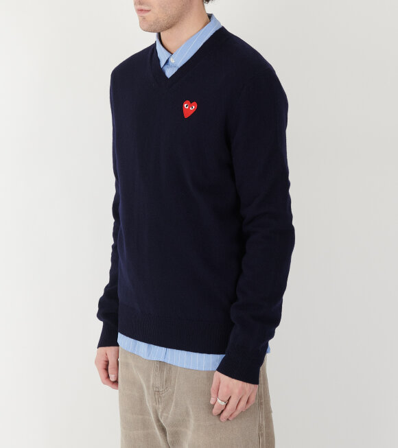 Comme des Garcons PLAY - Red Heart V-Neck Knit Navy