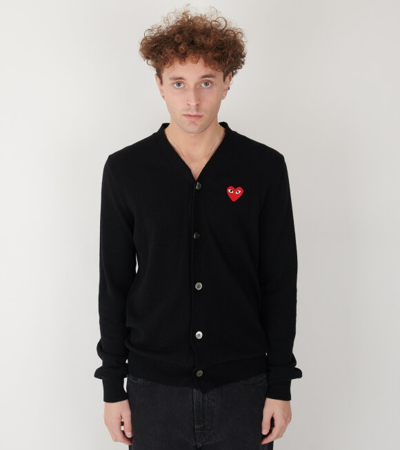 Comme des Garcons PLAY - Red Heart V-neck Cardigan Black