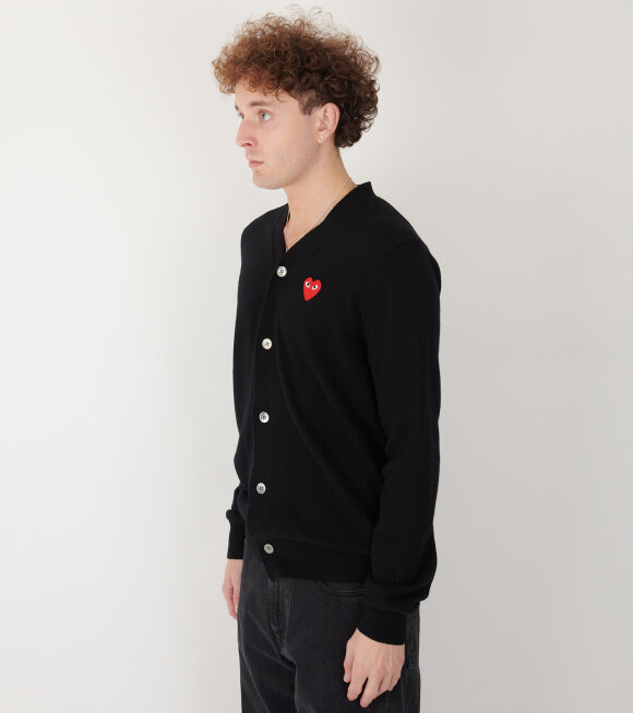 Comme des Garcons PLAY - Red Heart V-neck Cardigan Black