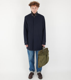 Check Collar Coat Dark Navy