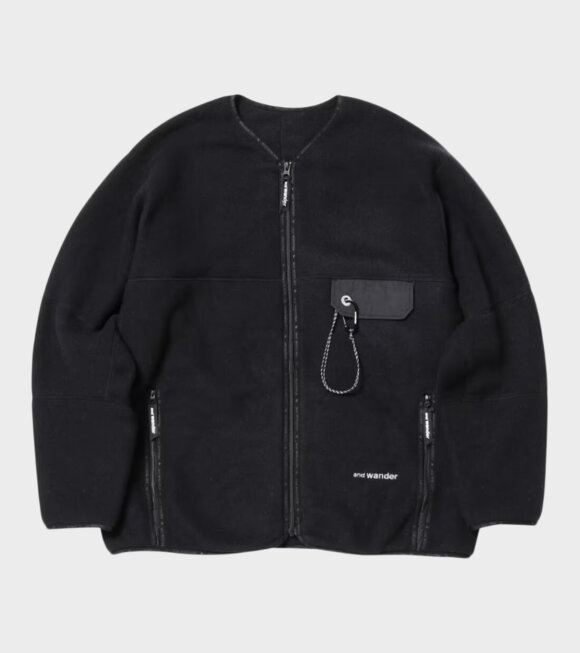 And Wander - Wool Fleece Cardigan Black 