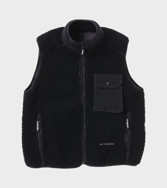 And Wander - Wool Boa Vest Black 