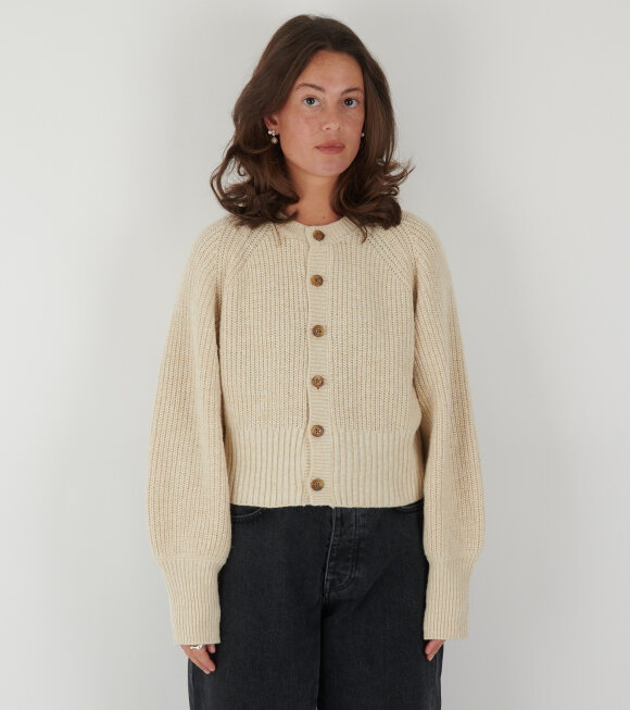 Beams Boy - Elbow Patch Cardigan Off-White/Olive