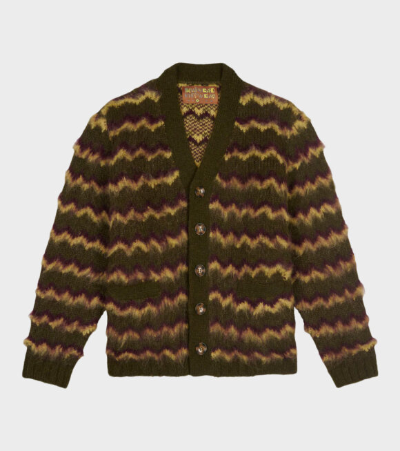 Brain Dead - Zig Zag Striped Cardigan Olive/Multi