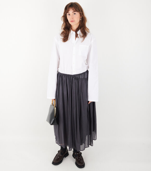 Amomento - Drawstring Sheer Shirring Skirt Navy