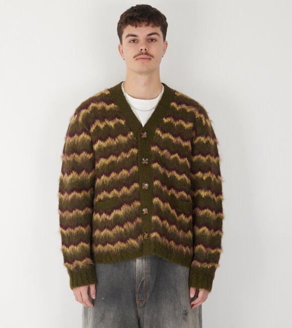 Brain Dead - Zig Zag Striped Cardigan Olive/Multi