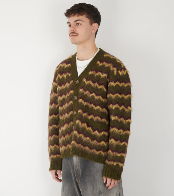 Brain Dead - Zig Zag Striped Cardigan Olive/Multi