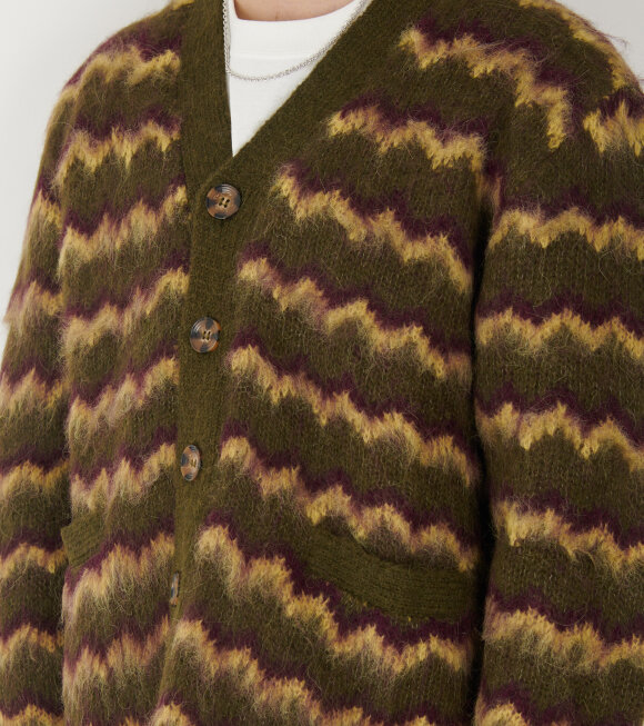 Brain Dead - Zig Zag Striped Cardigan Olive/Multi