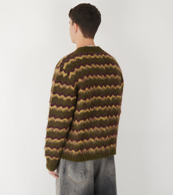 Brain Dead - Zig Zag Striped Cardigan Olive/Multi