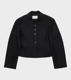 Wool Silk Button Up Jacket Black