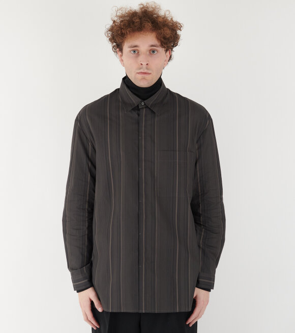 Amomento - Stripe Square Pocket Oversized Shirt Brown