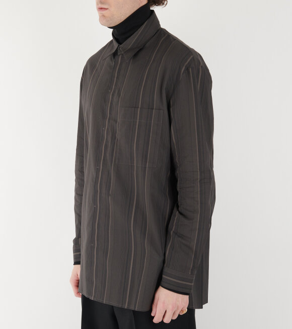 Amomento - Stripe Square Pocket Oversized Shirt Brown