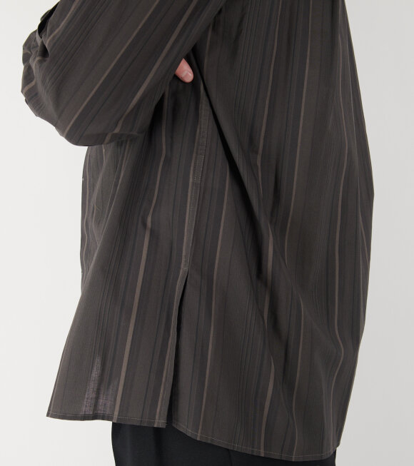 Amomento - Stripe Square Pocket Oversized Shirt Brown