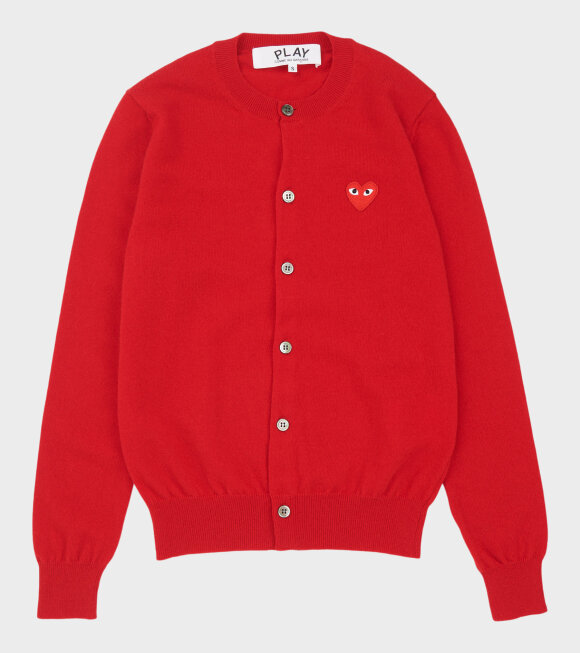 Comme des Garcons PLAY - U Red Heart Round Neck Cardigan Red