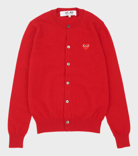 Comme des Garcons PLAY - W Red Heart Round Neck Cardigan Red