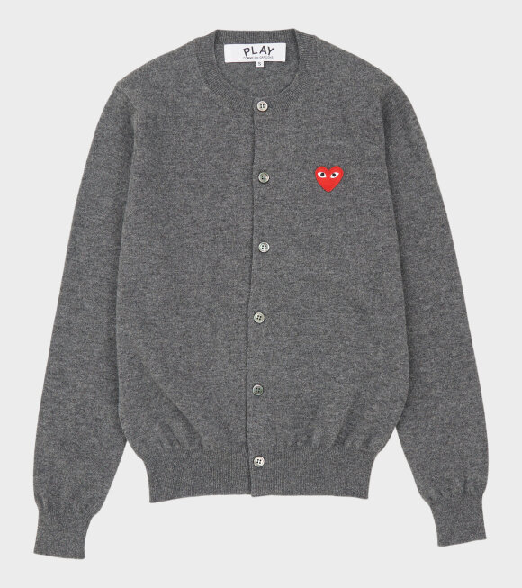 Comme des Garcons PLAY - U Red Heart Round Neck Cardigan Grey