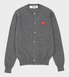 U Red Heart Round Neck Cardigan Grey