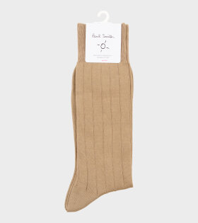 Plain Rib Socks Light Camel