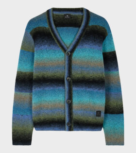 Merino Wool Blend Cardigan Blue Faded Stripe