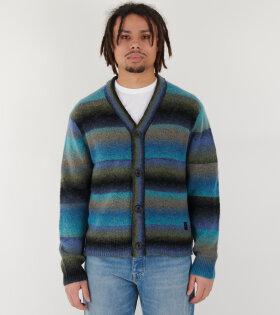 Merino Wool Blend Cardigan Blue Faded Stripe