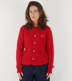 U Red Heart Round Neck Cardigan Red