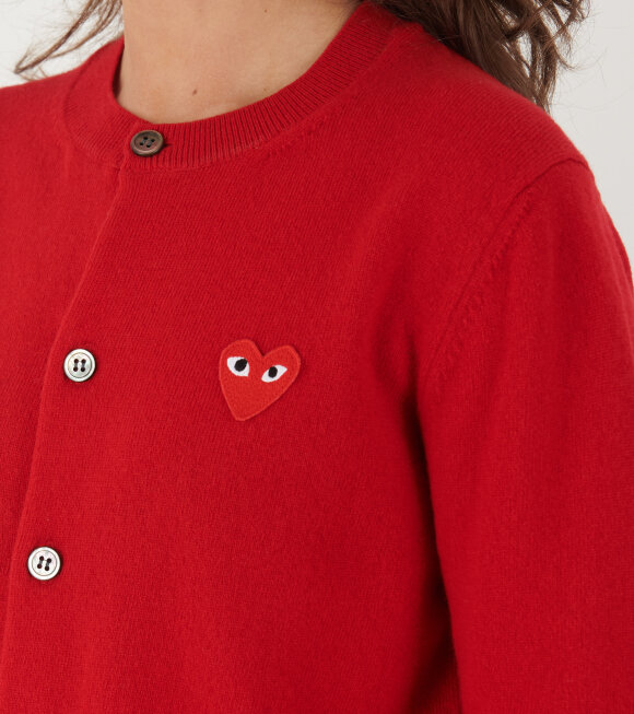 Comme des Garcons PLAY - U Red Heart Round Neck Cardigan Red