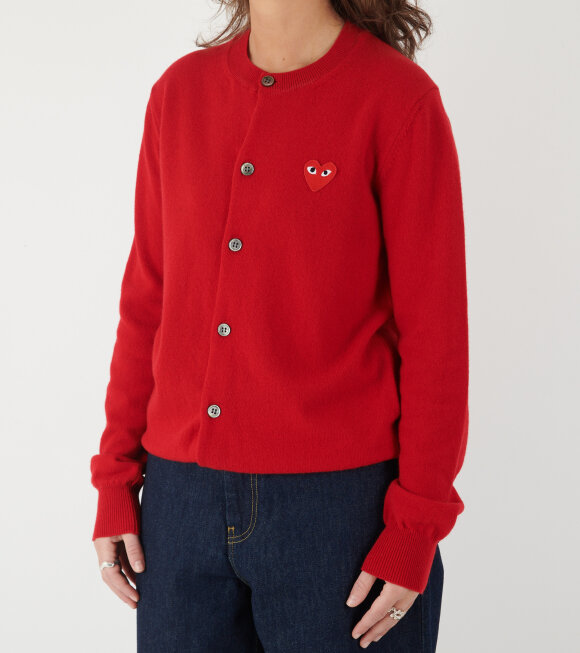 Comme des Garcons PLAY - U Red Heart Round Neck Cardigan Red