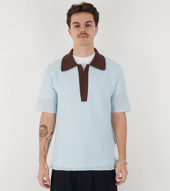 Jil Sander - Knit Polo T-shirt Sky Blue/Earth Brown