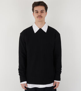 Contrast Stitching Merino Boiled Wool Knit Black