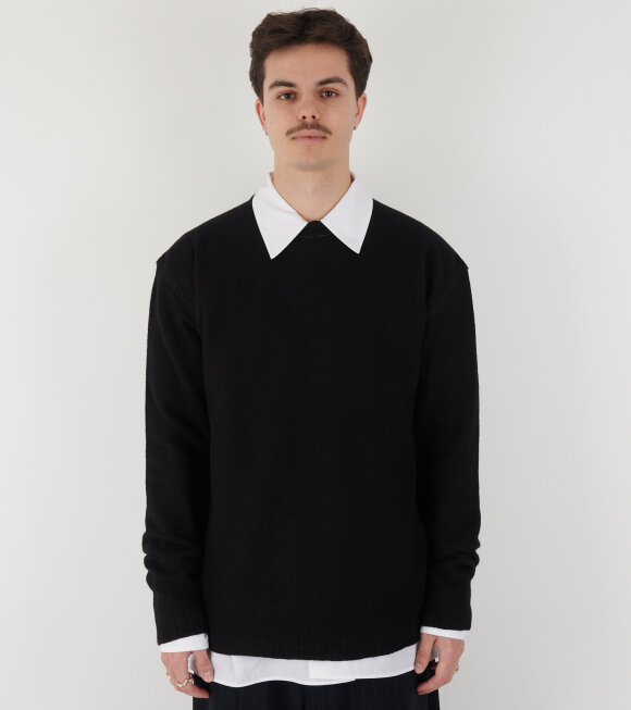 Jil Sander - Contrast Stitching Merino Boiled Wool Knit Black