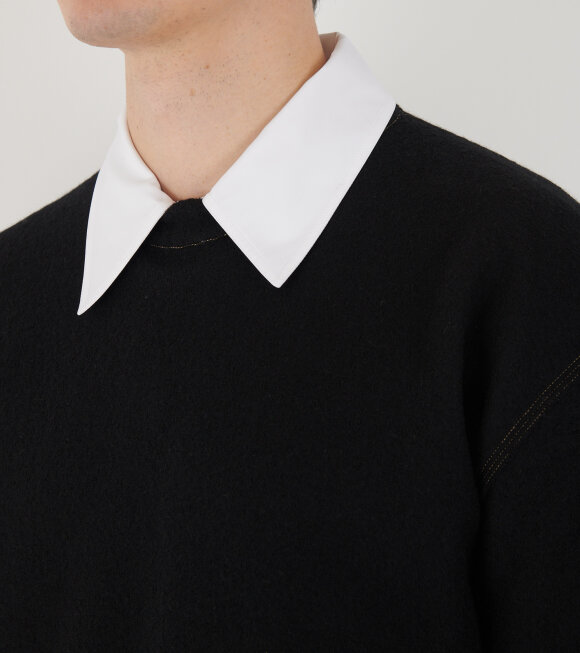 Jil Sander - Contrast Stitching Merino Boiled Wool Knit Black